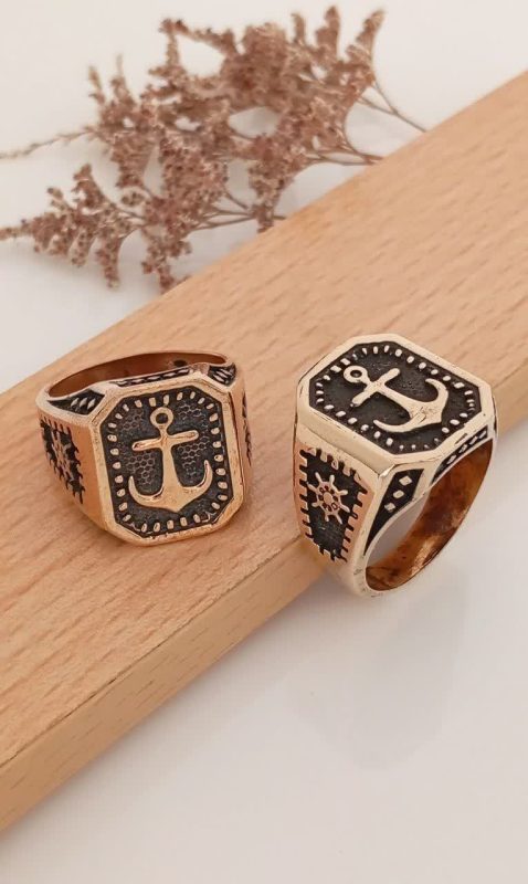 خرید انگشتر اسپرت طلاروس مردانه طرح لنگر