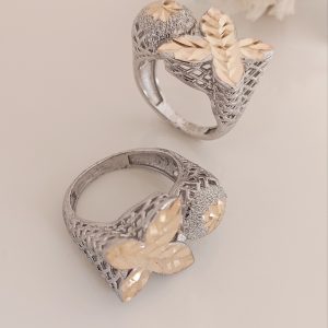 انگشتر زنانه تراش دورنگ طرح گل