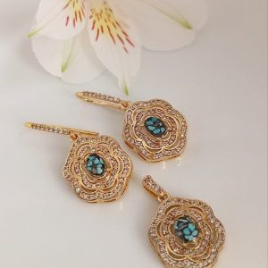 نیم ست طلاروس فیروزه اصل نیشابور 2001