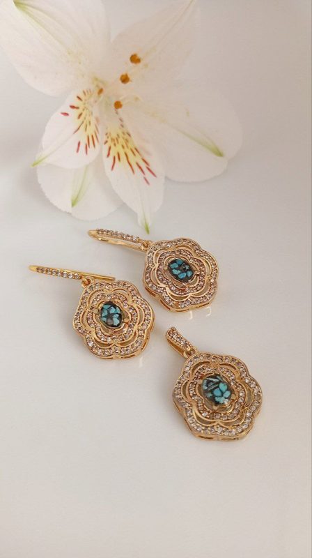 خرید نیم ست طلاروس فیروزه اصل نیشابور 2001