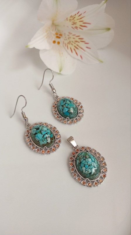 خرید نیم ست نقره روس فیروزه نیشابور 2007 - تصویر 2