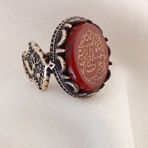 انگشتر نگین خطی طرح عقیق طلاروس مردانه AT 7005